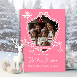 Bow Crest Hand Drawn Doodle Photo Christmas Card