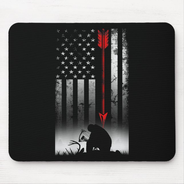 Bow deer hunting American flag gift for Bow huntin Mouse Pad (Front)