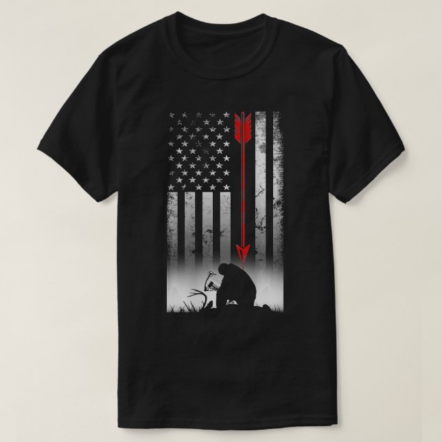 Bow deer hunting American flag gift for Bow huntin T-Shirt (Design Front)