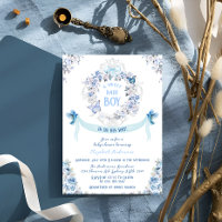 Bow Dusty Floral Crest Sweet Baby Boy Baby Shower