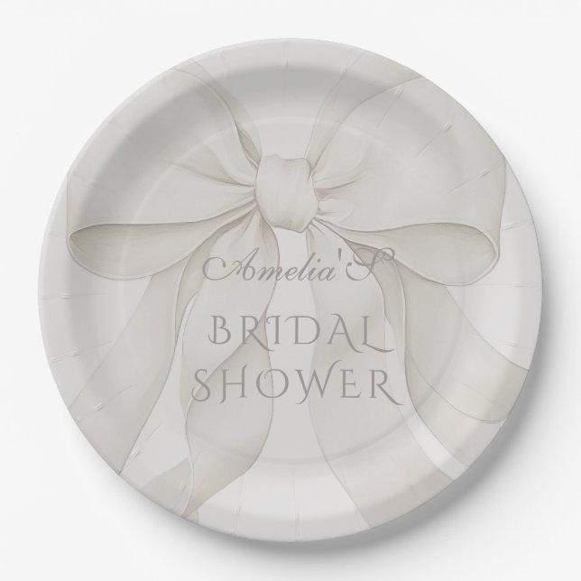 Bow Elegant Bridal Shower Decor Paper Plate (Front)