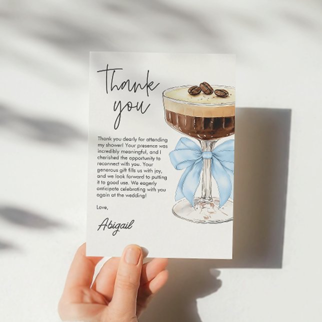 Bow Espresso Martini Bridal Shower Thank You (Blue Bow Espresso Martini Bridal Shower Thank You)