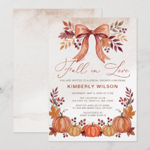 Bow Fall in Love Pumpkins Fall Bridal Shower Invitation