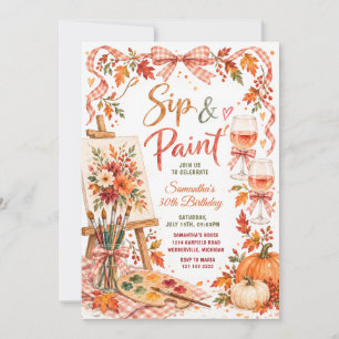 Bow Fall Pumpkin Floral Sip & Paint 30th Birthday Invitation