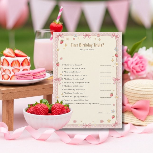 Bow First Birthday Trivia game card (Bow First Birthday Trivia game card)