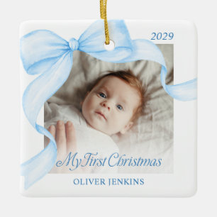 Bow First Christmas Photo Ornament
