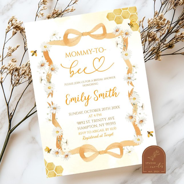 Bow Floral Daisy Mummy To Bee Bridal Shower Invitation (Creator Uploaded)