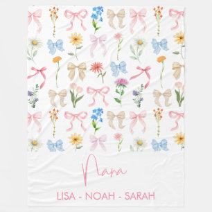 Bow Floral Nana Grandma Grandchildren Fleece Blanket