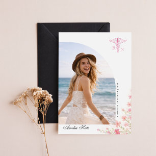 Bow Floral Nursing Photo Graduation Announcement Postcard