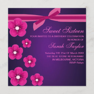 Bow/Flower Sweet Sixteen PurpleBirthday Invitation