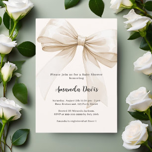 Bow gender neutral beige Baby Shower Invitation