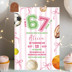 Bow Girl Sports 67 Birthday Game time Invitation