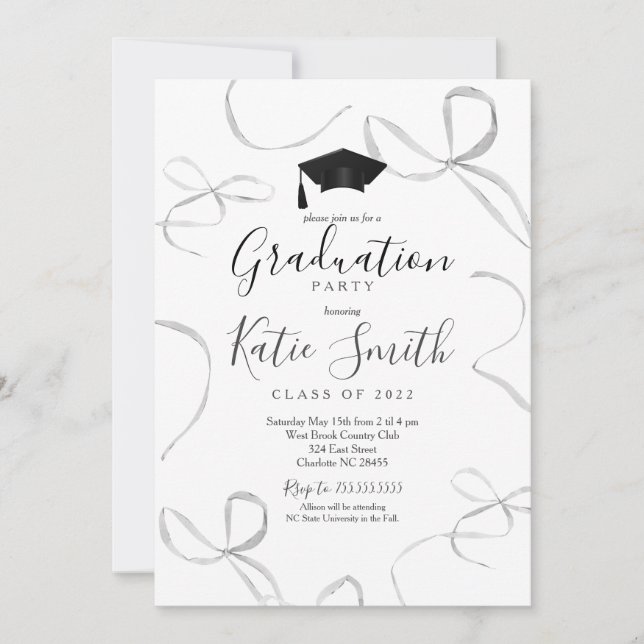 Bow Graduation Invitation Announcement  (Front)
