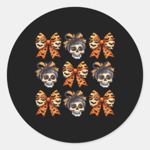 Bow Halloween Spooky Season Skeleton Cute Women Classic Round Sticker