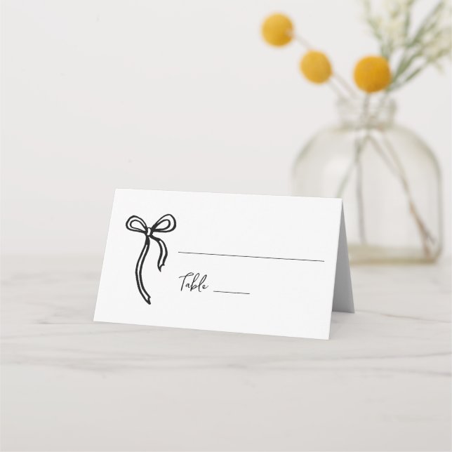 Bow Hand drawn Wedding flowers Place card (Front)