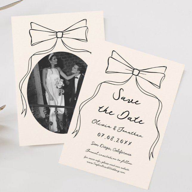 Bow Hand Drawn Wedding Save the date Photo Invitation (Creator Uploaded)