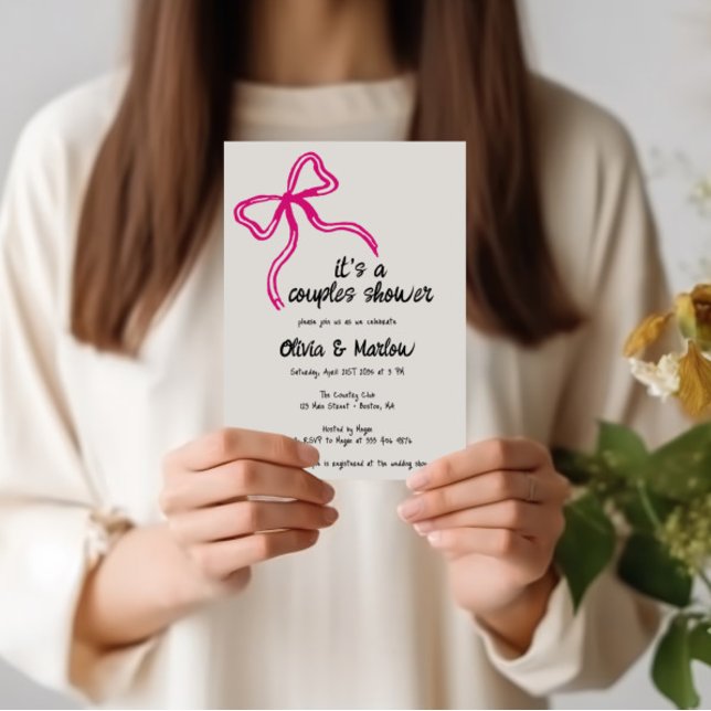 Bow handwritten Couple shower party invitation (Creator Uploaded)