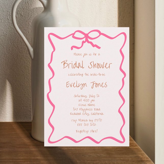 Bow Handwritten Pink Bridal Shower Invitation (Creator Uploaded)