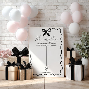 Bow He or She Gender Reveal Welcome Baby shower Poster