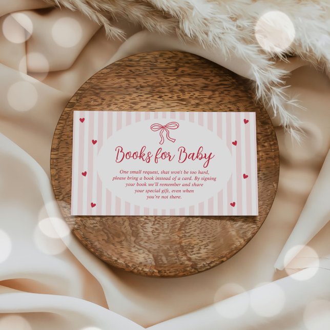 Bow Hearts Valentine Baby Shower Books for Baby Enclosure Card (Creator Uploaded)