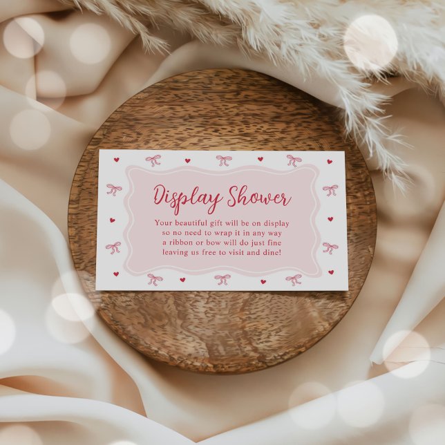 Bow Hearts Valentine Baby Shower Display Shower  Enclosure Card (Creator Uploaded)
