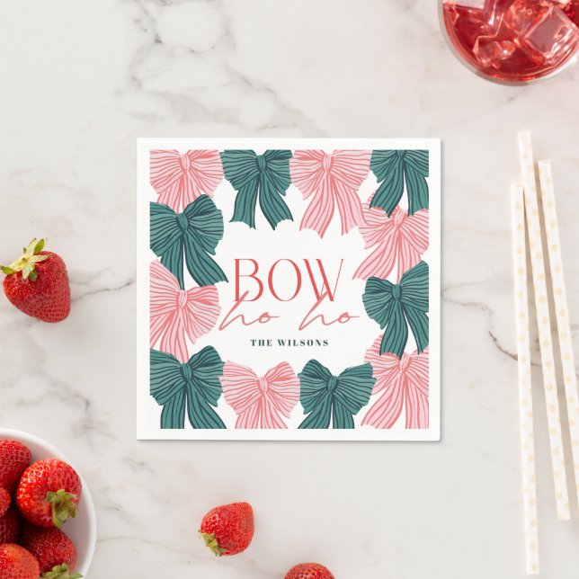 Bow Ho Ho Red & Green Bows Christmas Napkin (Insitu)