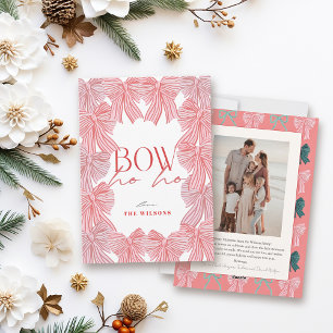 Bow Ho Ho Red & Pink Bows Photo Christmas Holiday Card