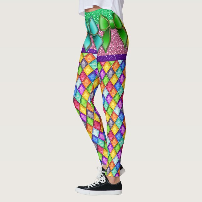 Bow Illusion Diamonds Pop Fashion Leggings (Left)
