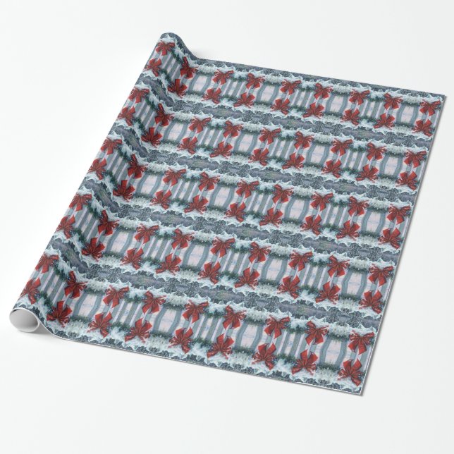 "Bow In the Snow" Mirrored Gift Wrap (Unrolled)