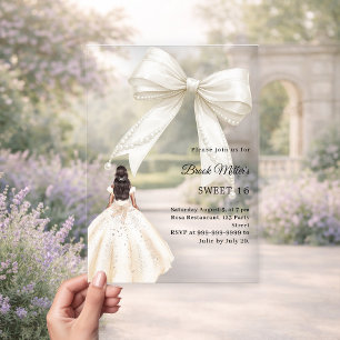 Bow ivory dress cream clear luxury Sweet 16 Acrylic Invitations