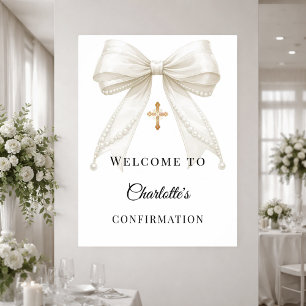 Bow ivory pearls Confirmation welcome Poster