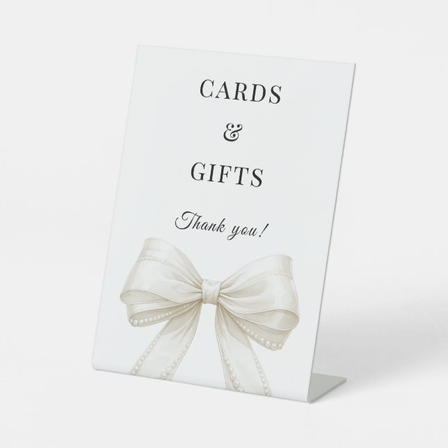 Bow ivory pearls elegant cards gifts sign (Front)