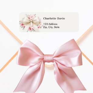 Bow ivory pink floral return address 