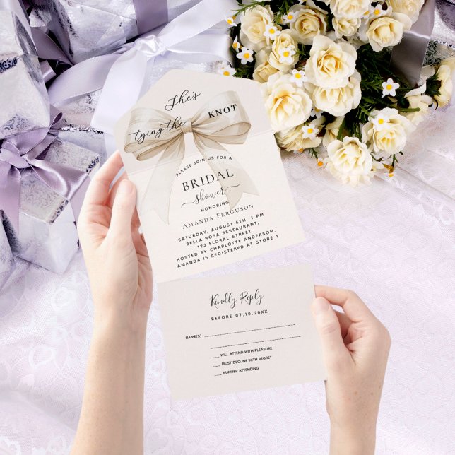 Bow knot beige cream Bridal Shower rsvp All In One Invitation (Creator Uploaded)