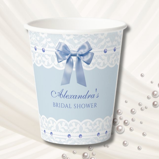 Bow Lace Something Blue Bridal Shower Paper Cups (Creator Uploaded)