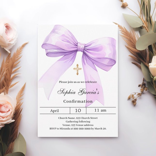 Bow lavender girl Confirmation Invitation (Creator Uploaded)
