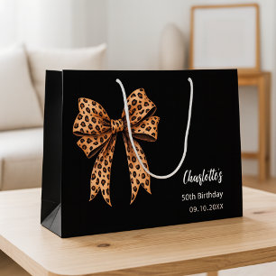 Bow leopard print black Birthday Large Gift Bag