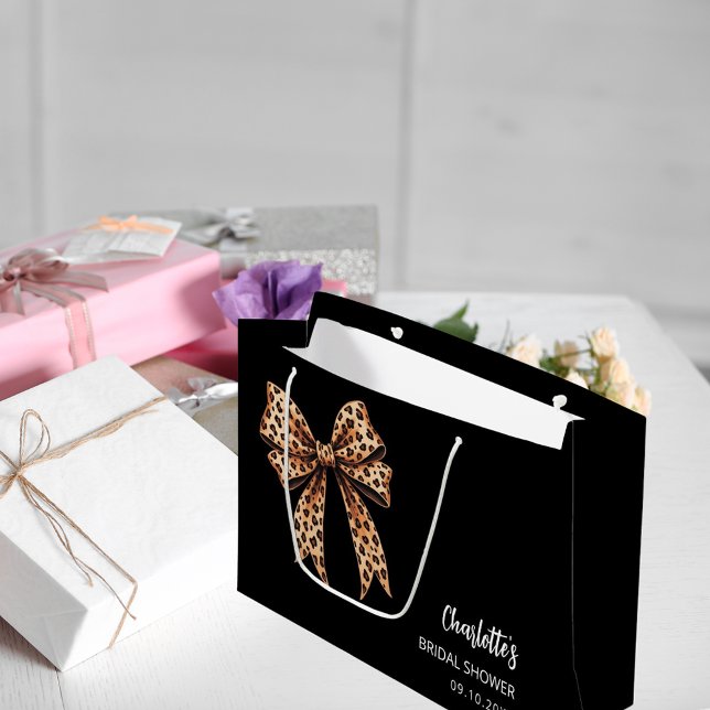 Bow leopard print black Bridal Shower Large Gift Bag (Creator Uploaded)