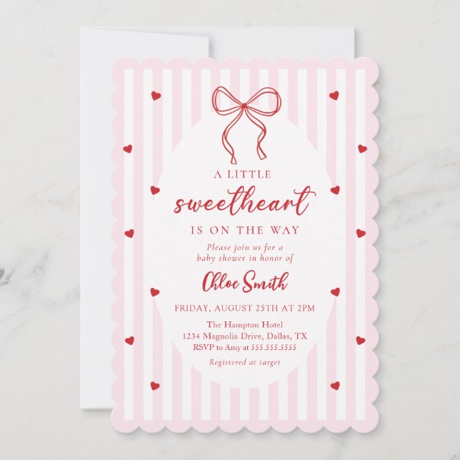 Bow Little Sweetheart Baby Shower Invitation (Front)