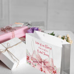 Bow Love is in Bloom pink florals Bridal Shower Large Gift Bag<br><div class="desc">White background decorated with a pink coloured bow and pink roses,  flowers. Personalise and add a name
Text: Love is in Bloom</div>
