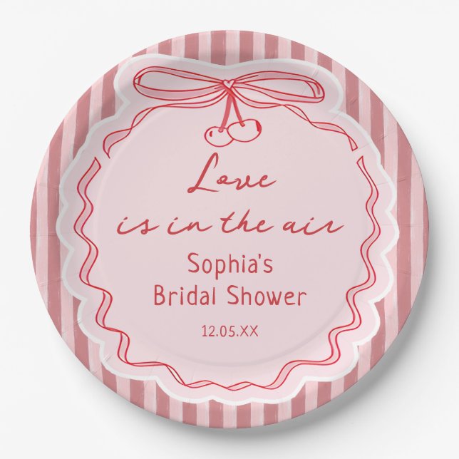 Bow Love is in the Air Valentine Bridal Shower Paper Plate (Front)