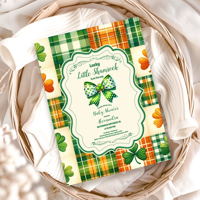Bow Lucky Little Shamrock Baby Shower Invitation (Creator Uploaded)