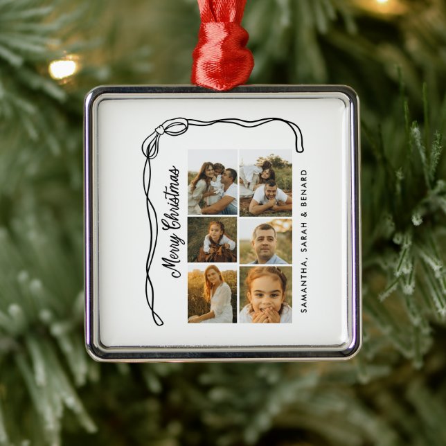 Bow Merry Christmas Family 6 Photos Metal Tree Decoration (Tree)