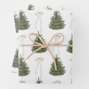 Bow Merry Christmas Watercolor Tree Wrapping Paper