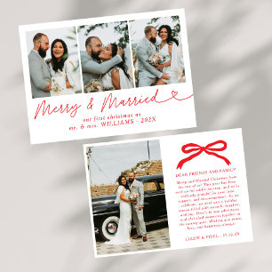 Bow Merry & Married Newlywed Photo Christmas  Holiday Card