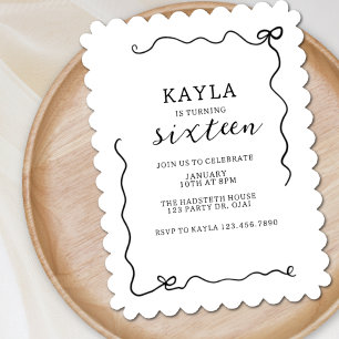 Bow, Modern, Black and White Birthday, Minimal Invitation
