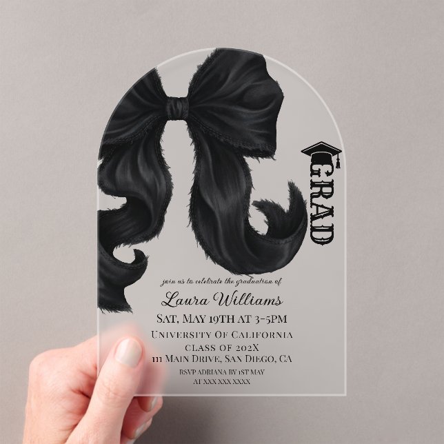 Bow Modern Graduation Acrylic Invitations (Insitu (Handheld))