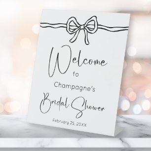Bow Modern Script Bridal Shower Welcome Pedestal Sign