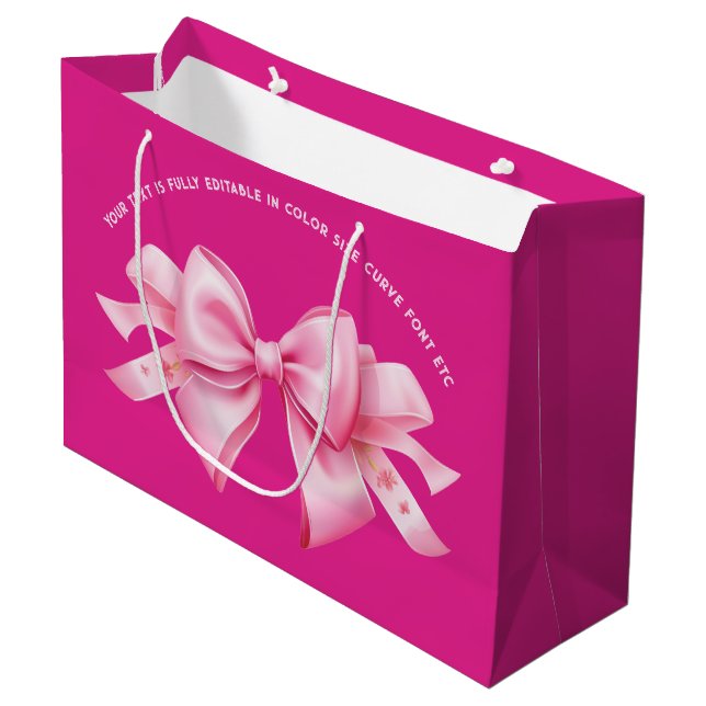 Bow on Trendy Barbiedoll Hot Pink  Large Gift Bag (Front Angled)