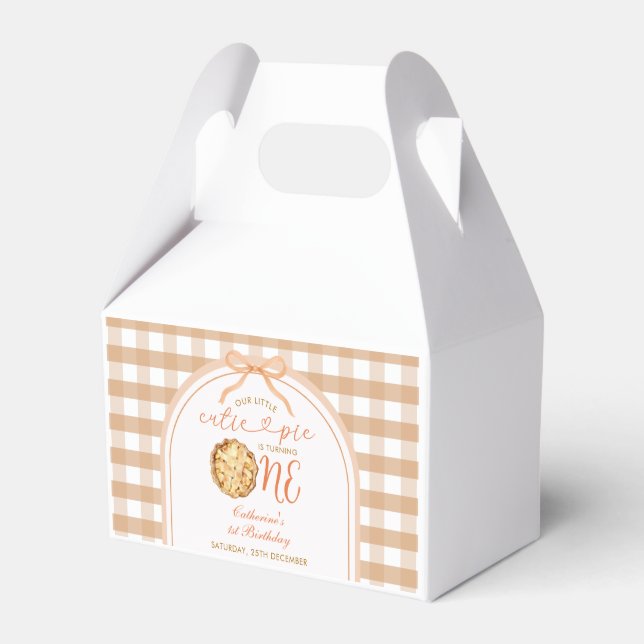 Bow Our Little Cutie Pie Fall Gingham 1st Birthday Favour Box (Front Side)
